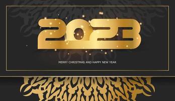 2023 gelukkig nieuw jaar feestelijk achtergrond. gouden patroon Aan zwart. vector