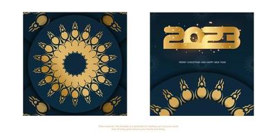 2023 gelukkig nieuw jaar groet poster. blauw en goud kleur. vector