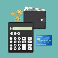 auditconcept met rekenmachine, portemonnee en creditcard vector