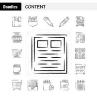 inhoud hand- getrokken icoon pak voor ontwerpers en ontwikkelaars pictogrammen van boek boek Mark inhoud inhoud pennen zak- inhoud vector