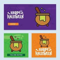 gelukkig halloween uitnodiging ontwerp met pot vector