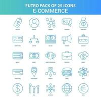 25 groen en blauw futuro ecommerce icoon pak vector