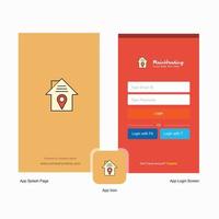 bedrijf huis plaats plons scherm en Log in bladzijde ontwerp met logo sjabloon mobiel online bedrijf sjabloon vector