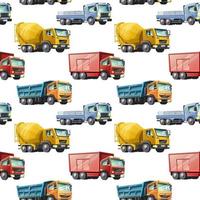 vector kinderen tekenfilm stijl naadloos patroon van kleurrijk bouw vrachtwagens Aan wit achtergrond.