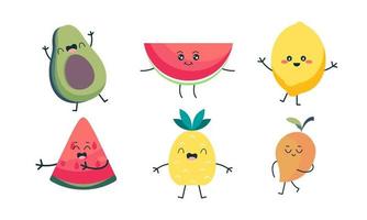 schattig fruit grappig tekens icoon vector