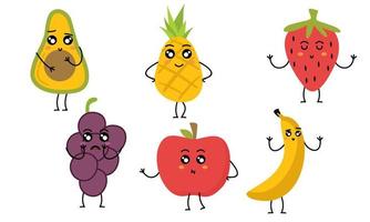 schattig fruit grappig tekens icoon vector