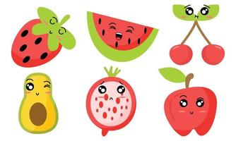 schattig fruit grappig tekens icoon vector