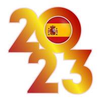 gelukkig nieuw jaar 2023 banier met Spanje vlag binnen. vector illustratie.