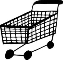 boodschappen doen kar icoon. schetsen hand- getrokken tekening stijl. minimalisme monochroom. winkel vector