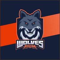 wolven hoofd mascotte esport logo ontwerp, wolf karakter voor sport en gaming logo vector