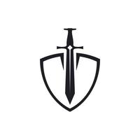 gestileerde zwart metaal strijd zwaard en schild logo ontwerp inspiratie vector