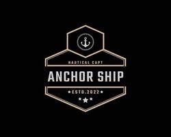 wijnoogst retro insigne embleem anker schip boot logo ontwerp lineair stijl Aan zwart achtergrond vector