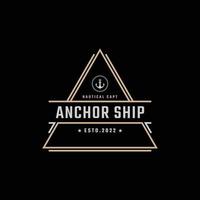 wijnoogst retro insigne embleem anker schip boot logo ontwerp lineair stijl Aan zwart achtergrond vector