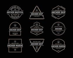 wijnoogst retro insigne embleem anker schip boot logo ontwerp lineair stijl Aan zwart achtergrond vector