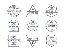 wijnoogst retro insigne embleem logotype auto wiel logo met band silhouet ontwerp lineair stijl vector