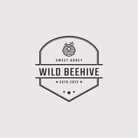 wijnoogst retro insigne embleem honing bij bijenkorf logo ontwerp lineair stijl. vector illustratie