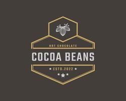 wijnoogst retro insigne embleem chocola met cacao Boon logo ontwerp lineair stijl vector