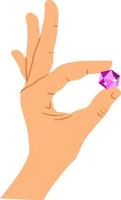 diamant in hand, kostbaar steen in hand. edelsteen of diamant in hand- vector