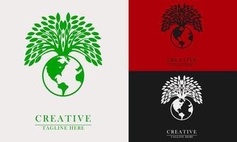 boom en wereldbol element icoon logo vector