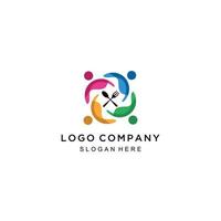 menselijk met lepel en vork logo ontwerp. voedsel restaurant logo ontwerp, familie logo en restaurant icoon vector