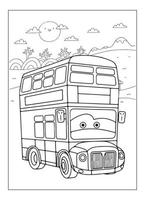gelukkig bus met natuur en stad kleur bladzijde voor kinderen vector