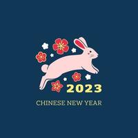 Chinese nieuw jaar kaart. Chinese konijn met bloemen. vlak vector illustratie.