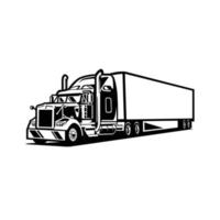 semi vrachtwagen, 18 wielrenner, vracht slepen aanhangwagen monochroom, silhouet vector