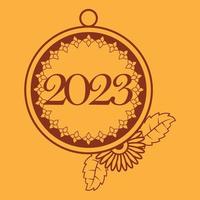 2023 Kerstmis ronde touw kader laser snee, afgeronde grens en decoratief 2023 nieuw jaar ontwerp, vector