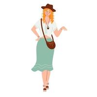 vrouw in boho kleding. modern boho verzameling met boho outfits voor kleren ontwerp. zomer stijl. hippie stijl. elegant, modern stijl. vector