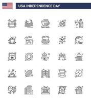 gelukkig onafhankelijkheid dag pak van 25 lijnen tekens en symbolen voor Amerikaans drinken toerisme Verenigde Staten van Amerika festival Amerikaans bewerkbare Verenigde Staten van Amerika dag vector ontwerp elementen
