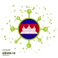 Cambodja coronavius vlag bewustzijn achtergrond blijven huis blijven gezond nemen zorg van uw eigen Gezondheid bidden voor land vector