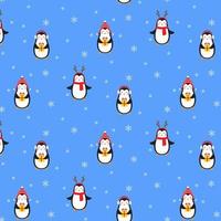 Kerstmis vector naadloos patroon met schattig weinig pinguïns Aan blauw achtergrond. Kerstmis omhulsel papier voor kinderen. vector illustratie