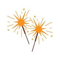 brandend sterretjes geïsoleerd Aan wit achtergrond. Bengalen of Indisch licht, vuurwerk voor vakantie, partij, kerstmis, nieuw jaar, divali. vector vlak illustratie