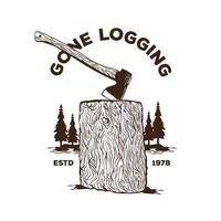 bijl en hout loggen vector illustratie in wijnoogst hand- getrokken stijl, perfect voor t-shirt ontwerp en houthakker onderhoud logo ontwerp
