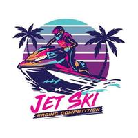 jetski racing extreem sport vector illustratie ontwerp in retro knal kleur, perfect voor evenement logo en t-shirt ontwerp