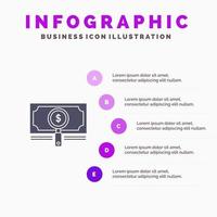 geld fonds zoeken lening dollar solide icoon infographics 5 stappen presentatie achtergrond vector