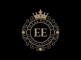 brief ee antiek Koninklijk luxe Victoriaans logo met sier- kader. vector