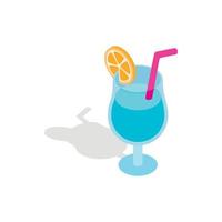 blauw cocktail met plak van oranje icoon vector