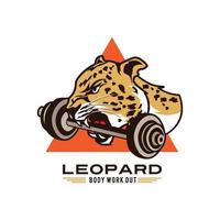 luipaard hoofd met halter vector illustratie, mooi zo voor Sportschool en lichaam training club logo