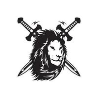 leeuw en zwaard vector illustratie, perfect voor t-shirt ontwerp en krijgshaftig club dojo logo ontwerp