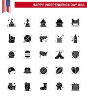 groot pak van 25 Verenigde Staten van Amerika gelukkig onafhankelijkheid dag Verenigde Staten van Amerika vector solide glyph en bewerkbare symbolen van Verenigde Staten van Amerika schuim hand- muffin stadsgezicht gebouw bewerkbare Verenigde Staten van Amerika dag vector ontwerp elementen