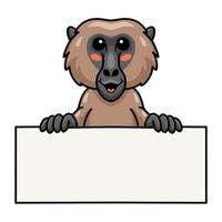 schattig weinig baviaan aap tekenfilm met blanco teken vector