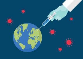 dokter hand- injecteren vaccin in planeet aarde vector