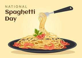 nationaal spaghetti dag Aan 4e januari met een bord van Italiaans noedels of pasta verschillend gerechten in vlak tekenfilm hand- getrokken sjabloon illustratie vector