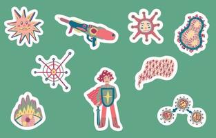 schattig virussen hand- getrokken stickers reeks vector