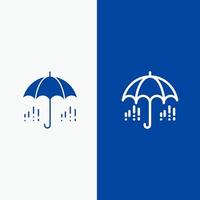 paraplu regen weer voorjaar lijn en glyph solide icoon blauw banier lijn en glyph solide icoon blauw banier vector