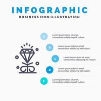 diamant liefde hart bruiloft lijn icoon met 5 stappen presentatie infographics achtergrond vector