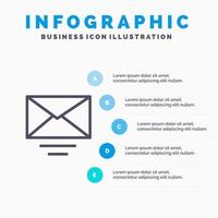 mail e-mail tekst lijn icoon met 5 stappen presentatie infographics achtergrond vector