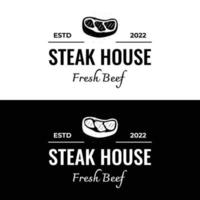 steak huis of wijnoogst vers vlees logo design.premium kwaliteit gegrild vlees.typografie insigne voor retro restaurant, bar en cafe. vector