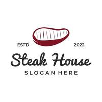 steak huis of wijnoogst vers vlees logo design.premium kwaliteit gegrild vlees.typografie insigne voor retro restaurant, bar en cafe. vector